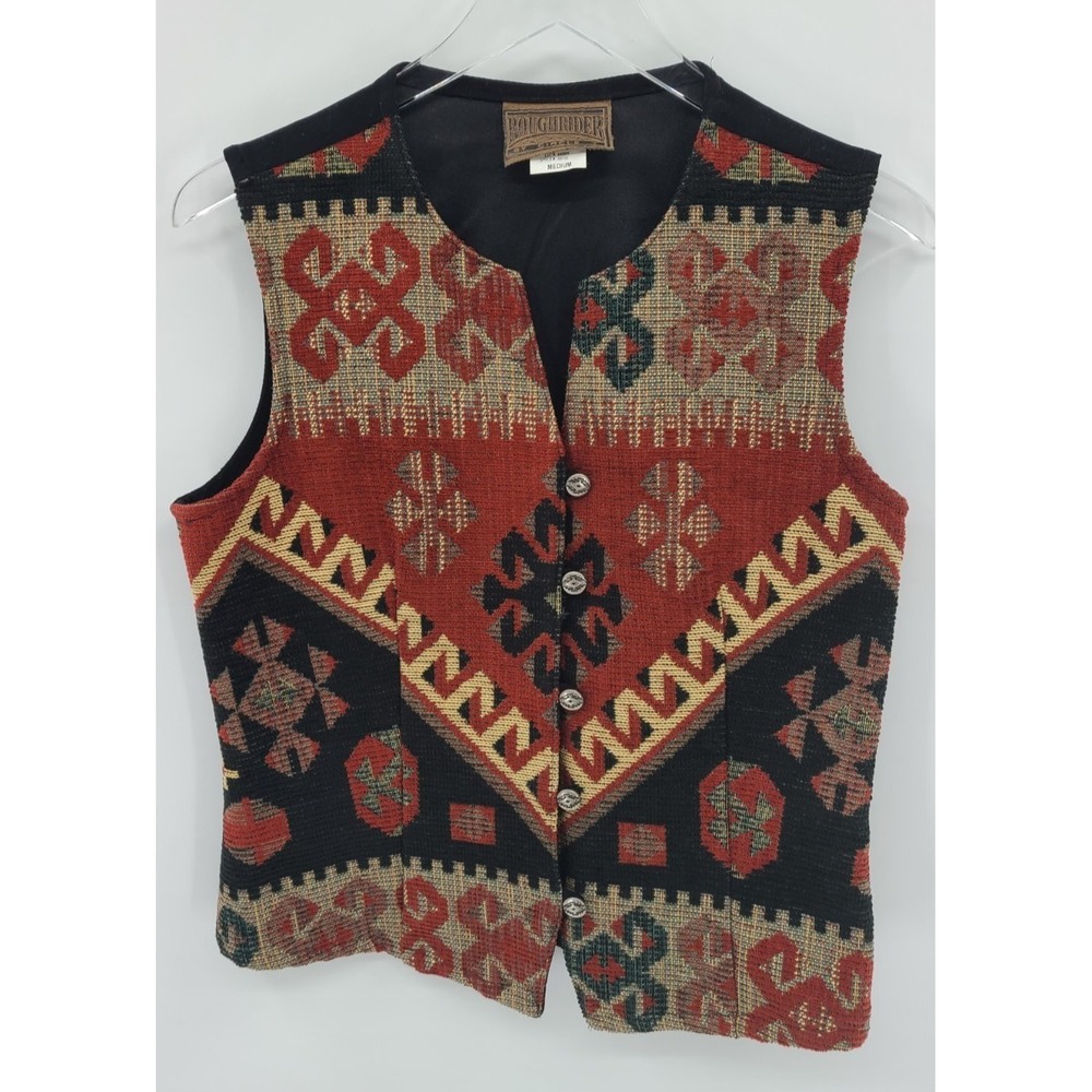 Rough Rider Women Tapestry Vest Medium Rodeo Cowgirl Western Faux Suede Tie Back